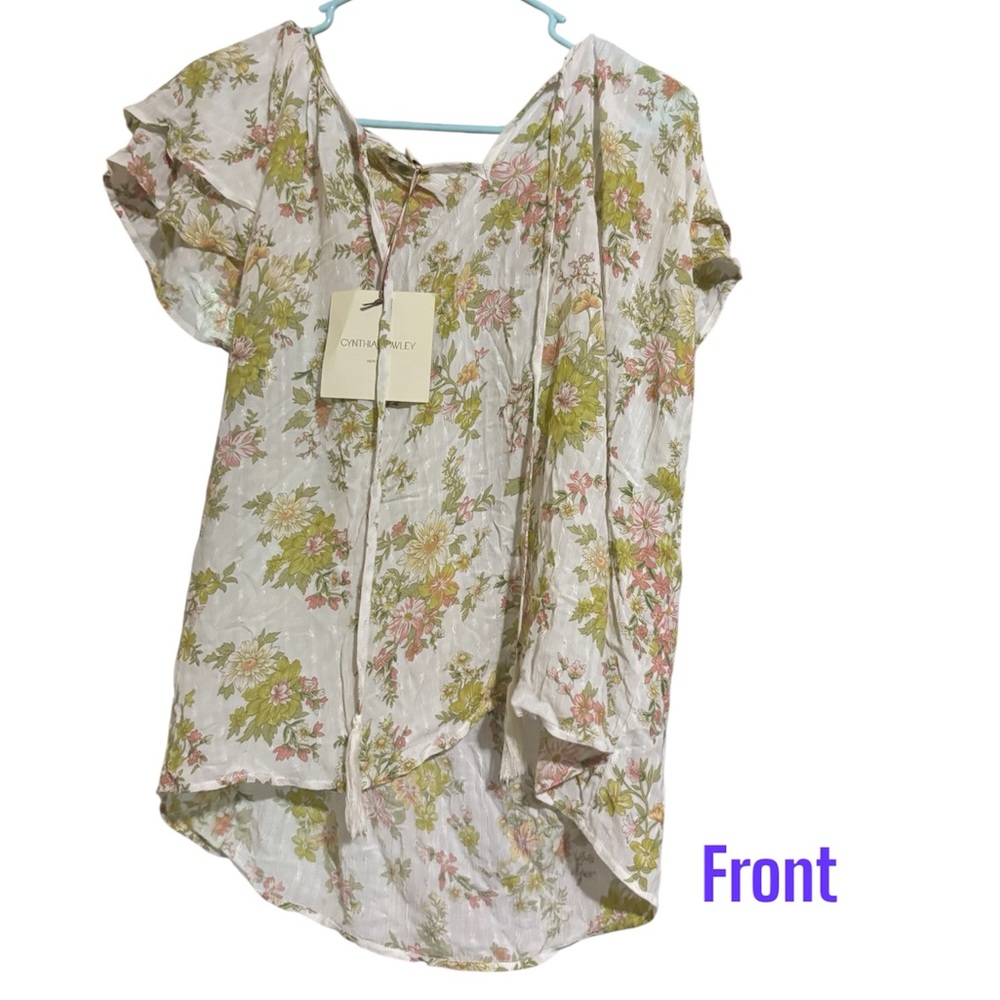 Cynthia Rowley Cream Ruffled Tie Front Cap Sleeve Blouse
